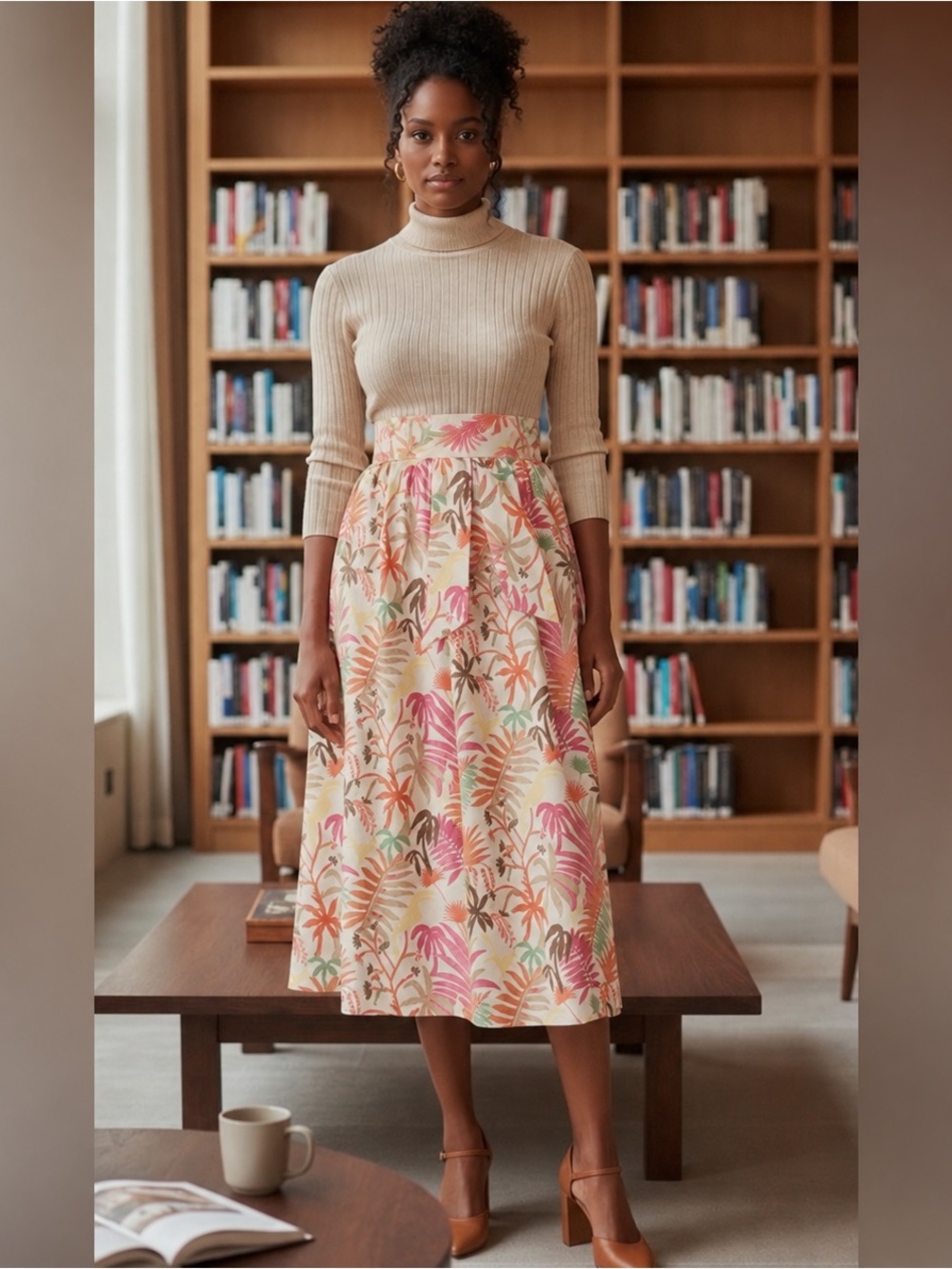 J. McLaughlin Tropical Floral Cotton Midi Skirt Size 10 NWT